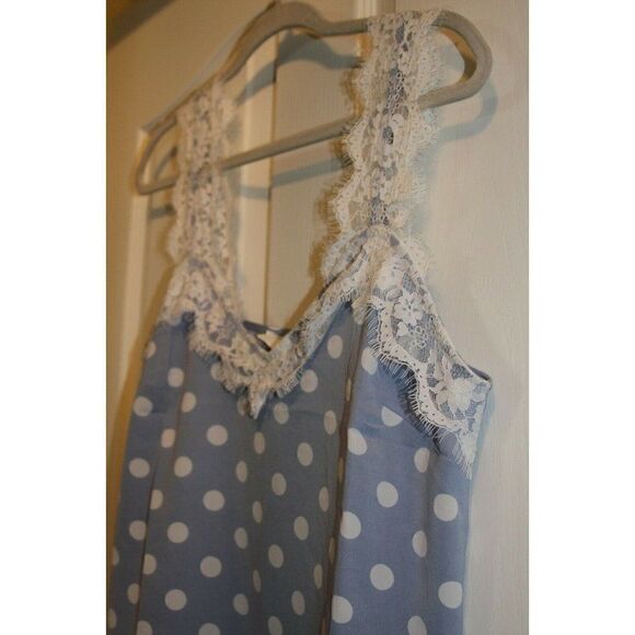 Akaiv Polyester Top Medium Blue White Womens Polka Dot Lace Cami Sleeveless New - Picture 2 of 6